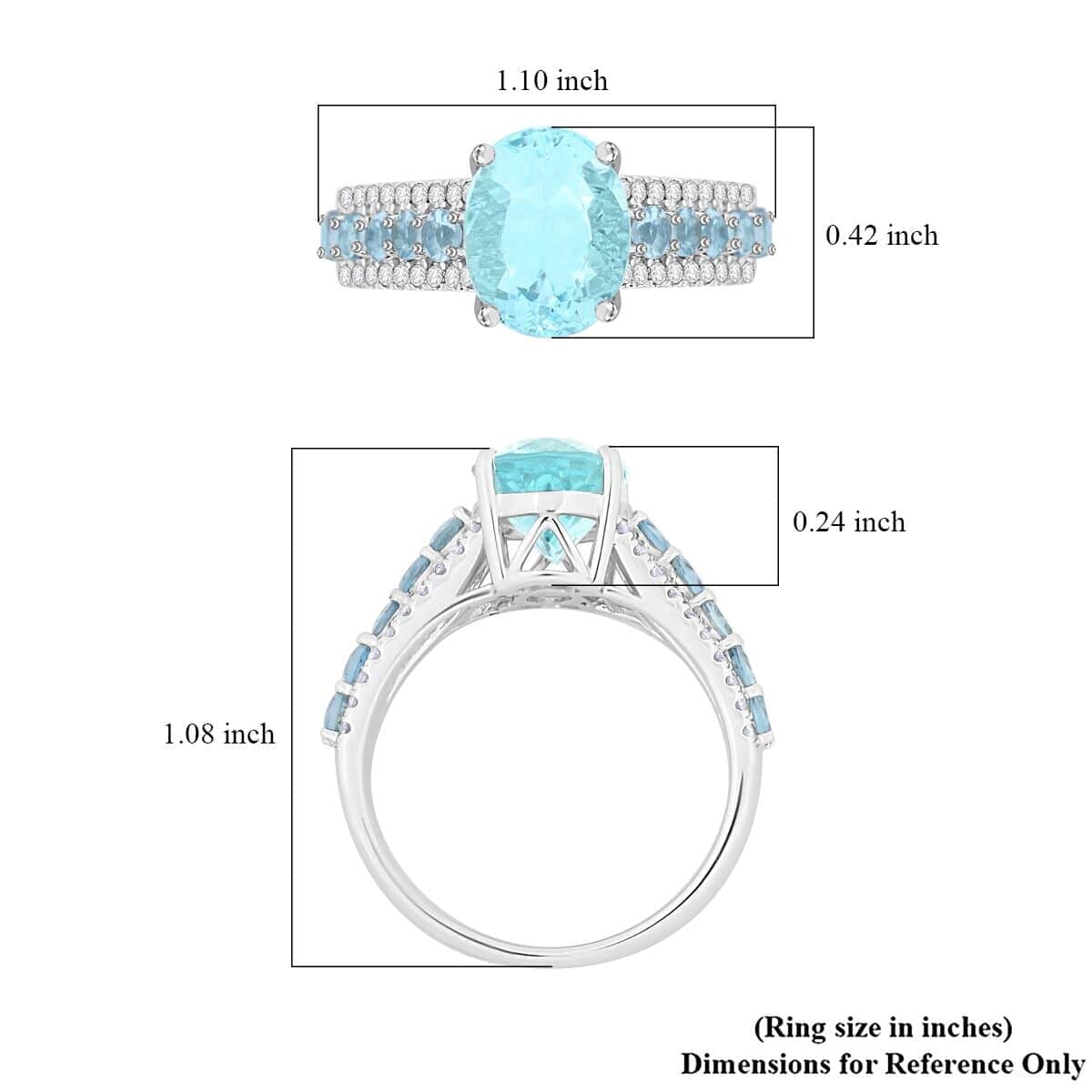 Certified & Appraised Luxoro AAA Santa Maria Aquamarine and G-H I2 Diamond 3.20 ctw Ring in 14K White Gold (Size 8.5) 4.56 Grams image number 5