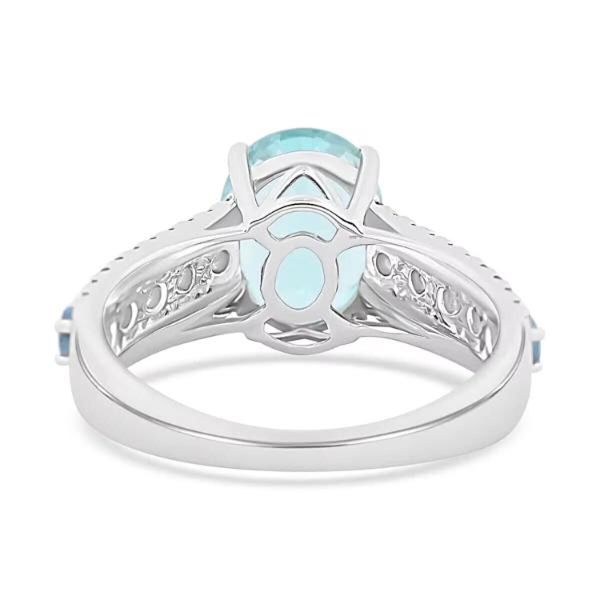 Certified & Appraised Luxoro AAA Santa Maria Aquamarine and G-H I2 Diamond 3.20 ctw Ring in 14K White Gold (Size 8.5) 4.56 Grams image number 6