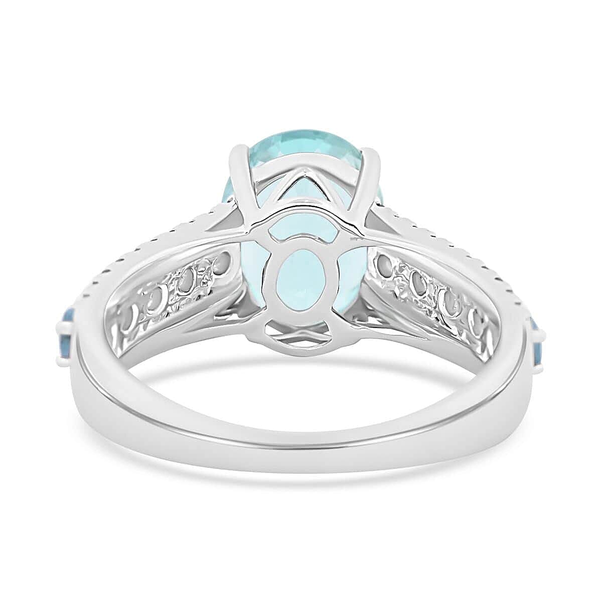 Certified & Appraised Luxoro AAA Santa Maria Aquamarine and G-H I2 Diamond 3.20 ctw Ring in 14K White Gold (Size 9.5) 4.56 Grams image number 4