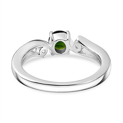 Chrome Diopside and White Zircon 0.75 ctw Ring in Rhodium Over Sterling Silver (Size 9.0)