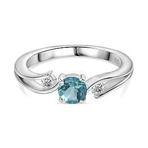 Blue Apatite and White Zircon 0.78 ctw Ring in Rhodium Over Sterling Silver (Size 9)