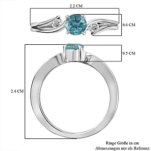 Blue Apatite and White Zircon 0.78 ctw Ring in Rhodium Over Sterling Silver (Size 9)