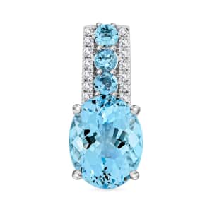 Certified & Appraised Luxoro 14K White Gold AAA Santa Maria Aquamarine and G-H I2 Diamond Pendant 2.60 ctw