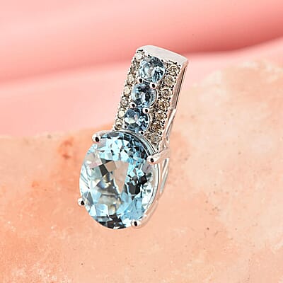 Certified & Appraised Luxoro 14K White Gold AAA Santa Maria Aquamarine and G-H I2 Diamond Pendant 2.60 ctw