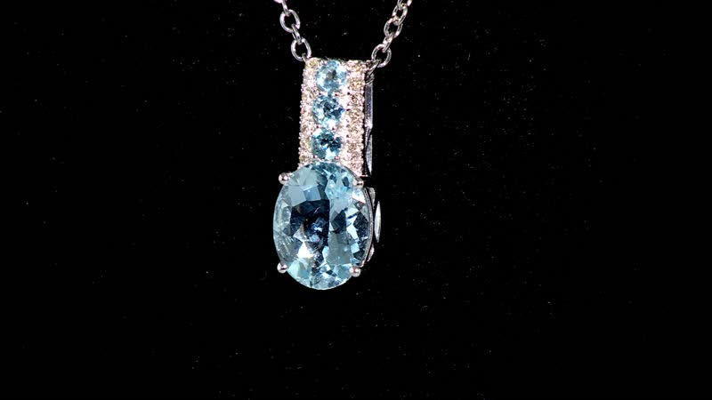 Certified & Appraised Luxoro 14K White Gold AAA Santa Maria Aquamarine and G-H I2 Diamond Pendant 2.60 ctw