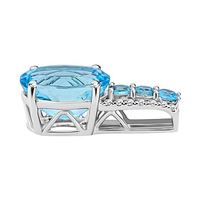 Certified & Appraised Luxoro 14K White Gold AAA Santa Maria Aquamarine and G-H I2 Diamond Pendant 2.60 ctw