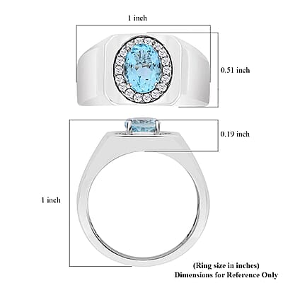Certified & Appraised Luxoro AAA Santa Maria Aquamarine and G-H I2 Diamond 1.35 ctw Men's Ring in 14K White Gold (Size 10.0) 7.75 Grams