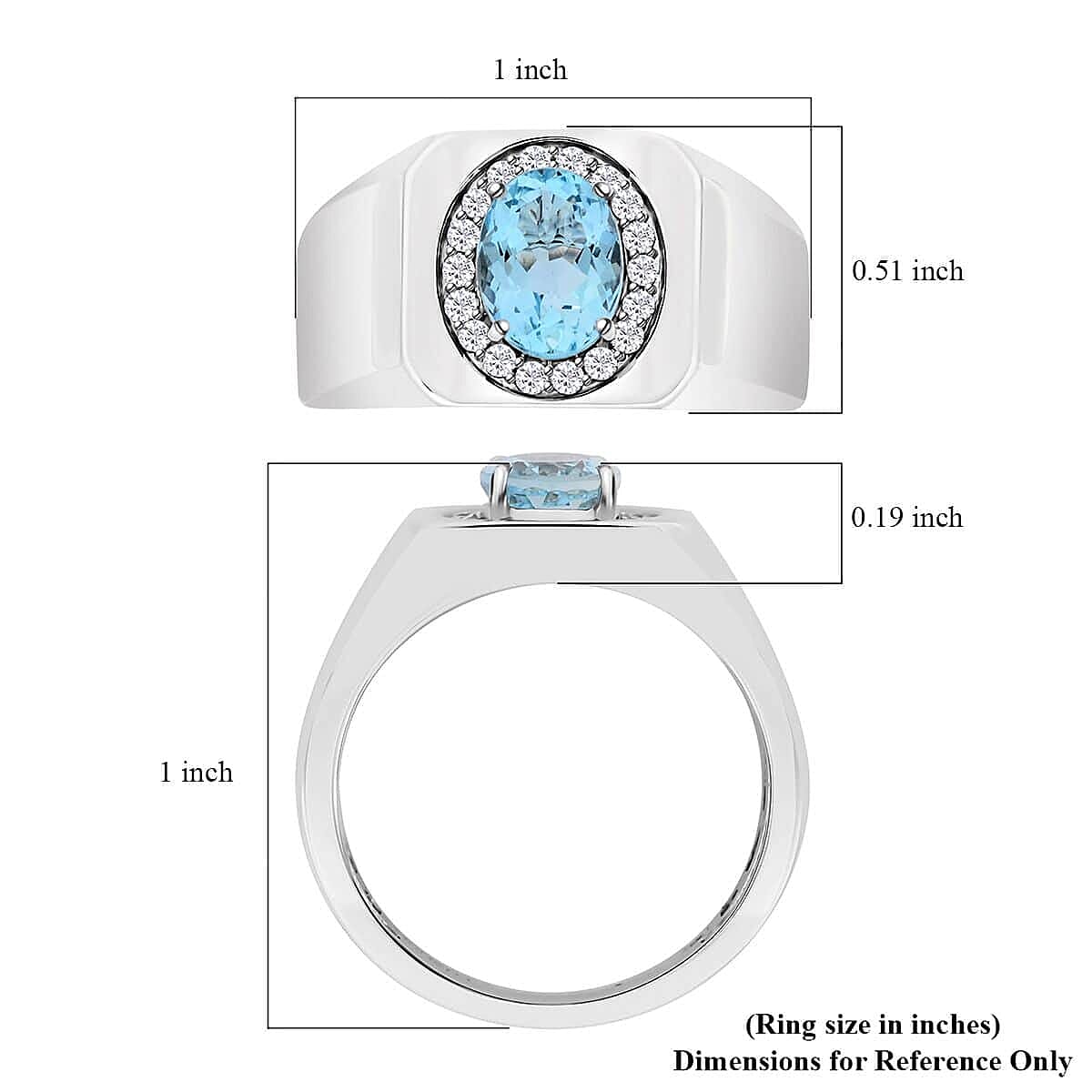 Certified & Appraised Luxoro AAA Santa Maria Aquamarine and G-H I2 Diamond 1.35 ctw Men's Ring in 14K White Gold (Size 7.5) 7.75 Grams image number 4