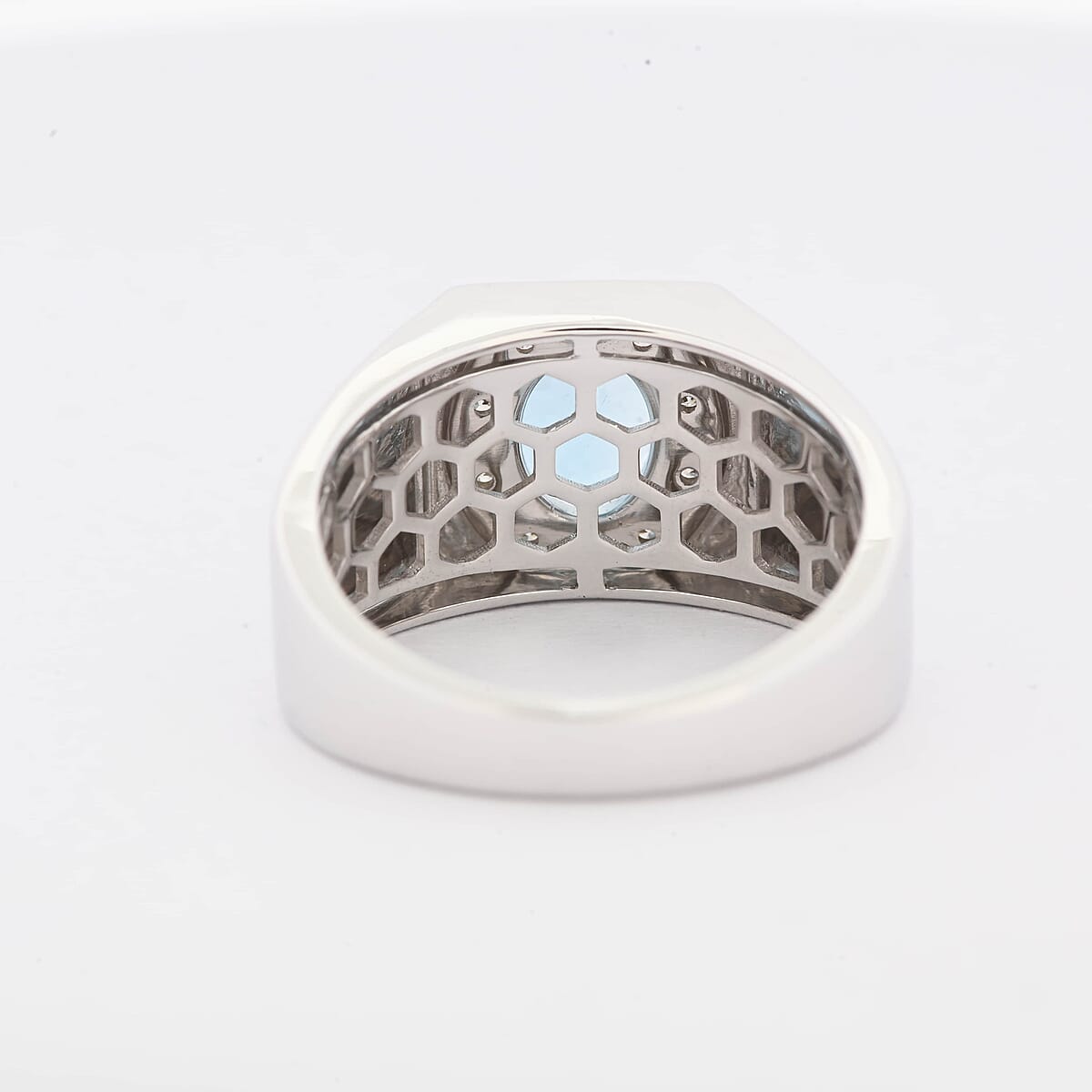 Certified & Appraised Luxoro AAA Santa Maria Aquamarine and G-H I2 Diamond 1.35 ctw Men's Ring in 14K White Gold (Size 7.5) 7.75 Grams image number 5