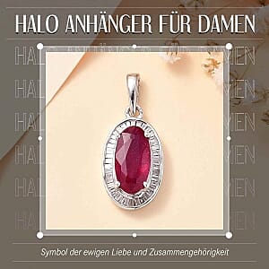 African Ruby and White Diamond 3.22 ctw Pendant in Rhodium Over Sterling Silver