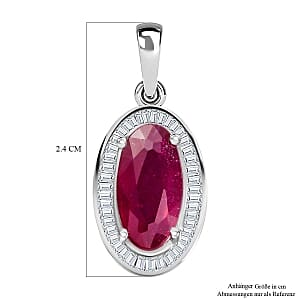 African Ruby and White Diamond 3.22 ctw Pendant in Rhodium Over Sterling Silver