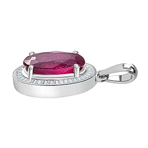 African Ruby and White Diamond 3.22 ctw Pendant in Rhodium Over Sterling Silver
