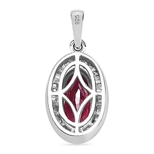 African Ruby and White Diamond 3.22 ctw Pendant in Rhodium Over Sterling Silver