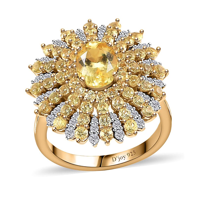 Brazilian Sunfire Beryl and Multi Gemstone Sunray Ring in Vermeil Yellow Gold Over Sterling Silver (Size 10.0) 3.60 ctw