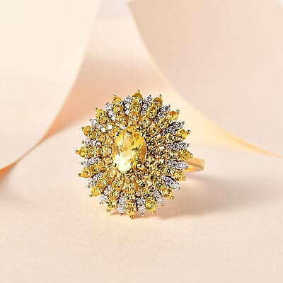Brazilian Sunfire Beryl and Multi Gemstone Sunray Ring in Vermeil Yellow Gold Over Sterling Silver (Size 10.0) 3.60 ctw