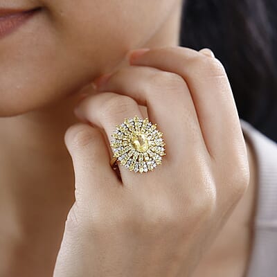 Brazilian Sunfire Beryl and Multi Gemstone Sunray Ring in Vermeil Yellow Gold Over Sterling Silver (Size 10.0) 3.60 ctw