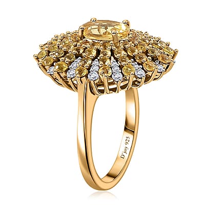 Brazilian Sunfire Beryl and Multi Gemstone Sunray Ring in Vermeil Yellow Gold Over Sterling Silver (Size 10.0) 3.60 ctw