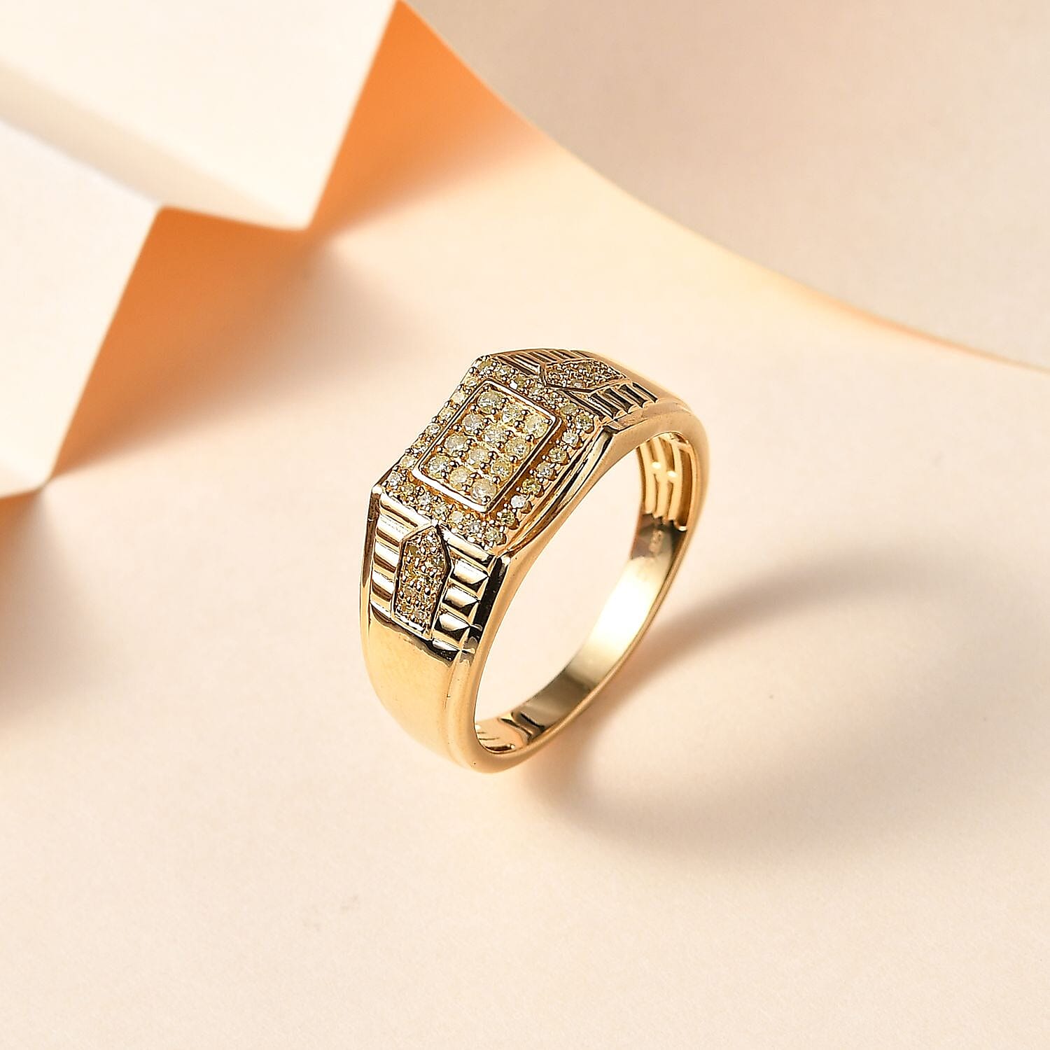 Natural Yellow Diamond (I3) Men's Ring in 18K Vermeil Yellow Gold Over Sterling Silver (Size 10.0) 0.50 ctw