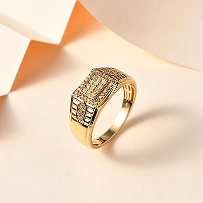 Natural Yellow Diamond (I3) Men's Ring in 18K Vermeil Yellow Gold Over Sterling Silver (Size 10.0) 0.50 ctw
