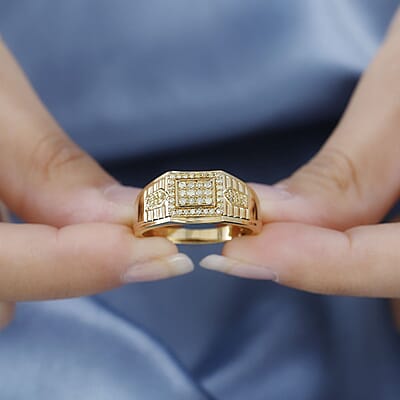 Natural Yellow Diamond (I3) Men's Ring in 18K Vermeil Yellow Gold Over Sterling Silver (Size 10.0) 0.50 ctw