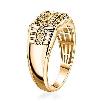 Natural Yellow Diamond (I3) Men's Ring in 18K Vermeil Yellow Gold Over Sterling Silver (Size 10.0) 0.50 ctw
