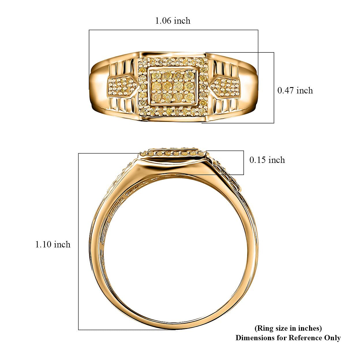 Natural Yellow Diamond (I3) Men's Ring in 18K Vermeil Yellow Gold Over Sterling Silver (Size 10.0) 0.50 ctw