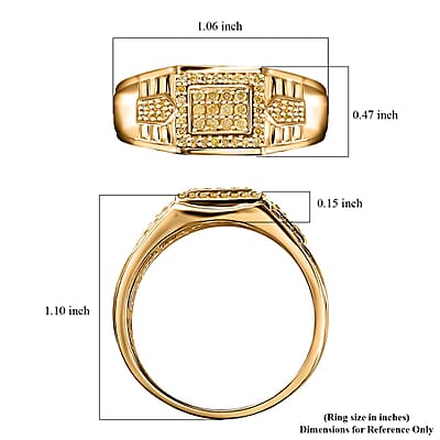 Natural Yellow Diamond (I3) Men's Ring in 18K Vermeil Yellow Gold Over Sterling Silver (Size 10.0) 0.50 ctw