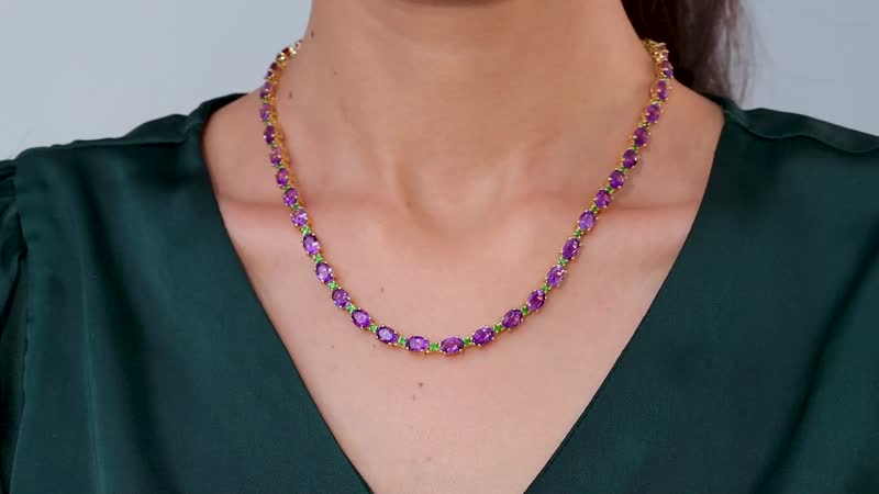 Premium Moroccan Amethyst and Chrome Diopside Necklace 18 Inches in 18K Vermeil Yellow Gold Over Sterling Silver 36.30 ctw