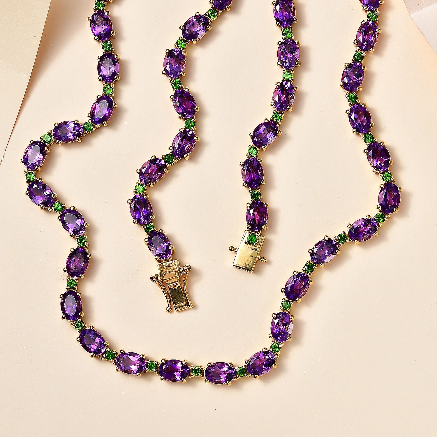 Premium Moroccan Amethyst and Chrome Diopside Necklace 18 Inches in 18K Vermeil Yellow Gold Over Sterling Silver 36.30 ctw