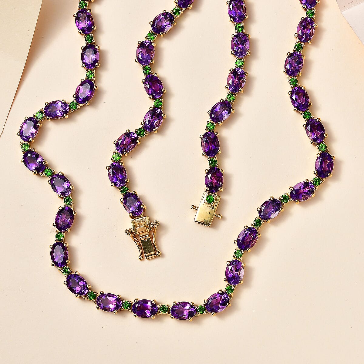 Premium Moroccan Amethyst and Chrome Diopside Necklace 18 Inches in 18K Vermeil Yellow Gold Over Sterling Silver 36.30 ctw image number 1