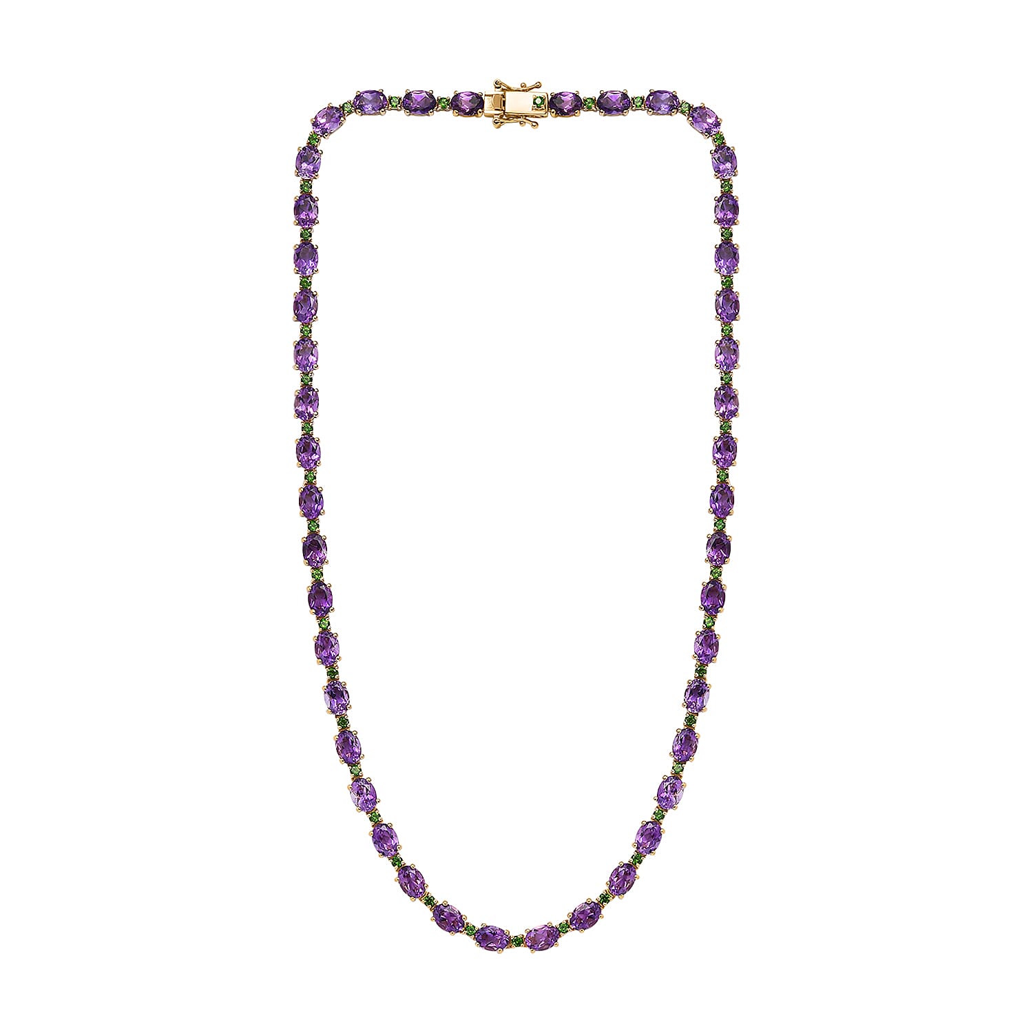 Premium Moroccan Amethyst and Chrome Diopside Necklace 18 Inches in 18K Vermeil Yellow Gold Over Sterling Silver 36.30 ctw