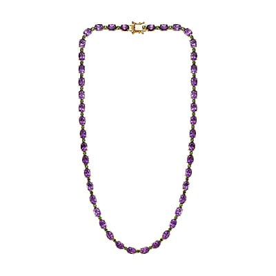 Premium Moroccan Amethyst and Chrome Diopside Necklace 18 Inches in 18K Vermeil Yellow Gold Over Sterling Silver 36.30 ctw
