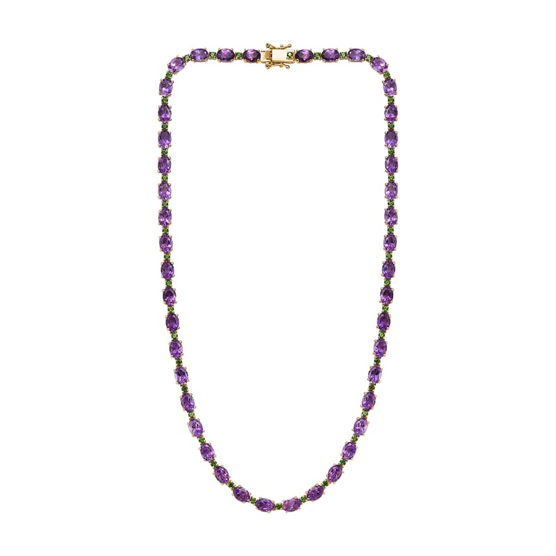 Premium Moroccan Amethyst and Chrome Diopside Necklace 18 Inches in 18K Vermeil Yellow Gold Over Sterling Silver 36.30 ctw