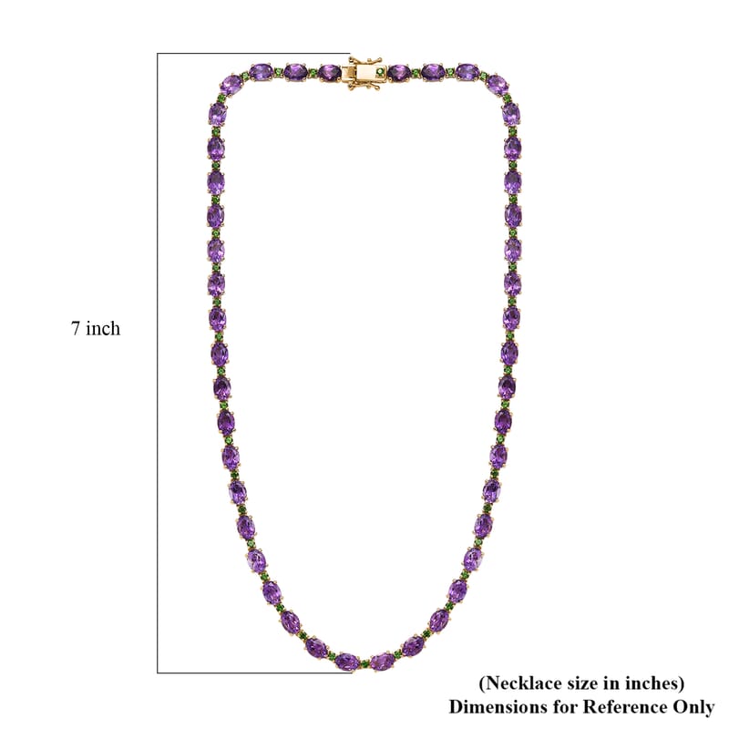 Premium Moroccan Amethyst and Chrome Diopside Necklace 18 Inches in 18K Vermeil Yellow Gold Over Sterling Silver 36.30 ctw