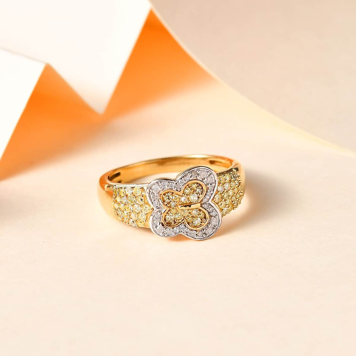 Natural Yellow Diamond I3 and Diamond Butterfly Ring in 18K Vermeil Yellow Gold Over Sterling Silver 0.50 ctw (Del. in 8-10 Days) image number 1