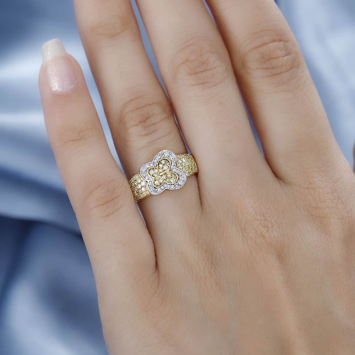 Natural Yellow Diamond I3 and Diamond Butterfly Ring in 18K Vermeil Yellow Gold Over Sterling Silver 0.50 ctw (Del. in 8-10 Days) image number 2