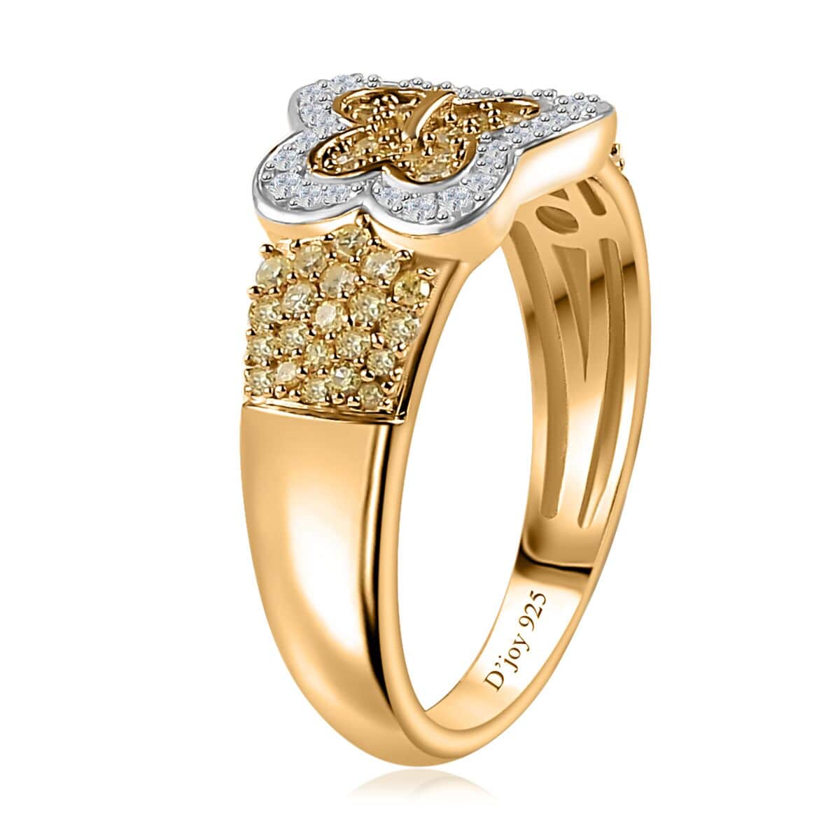 Natural Yellow Diamond I3 and Diamond Butterfly Ring in 18K Vermeil Yellow Gold Over Sterling Silver 0.50 ctw (Del. in 8-10 Days) image number 3