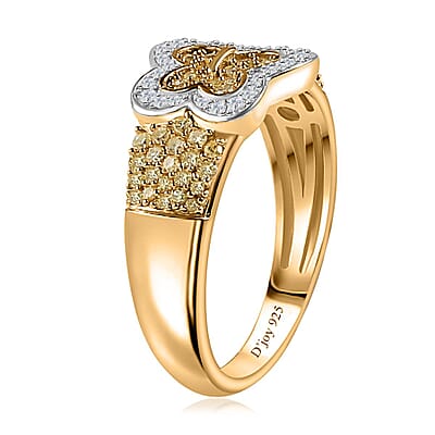 Natural Yellow Diamond I3 and Diamond Butterfly Ring in 18K Vermeil Yellow Gold Over Sterling Silver (Size 10.0) 0.50 ctw