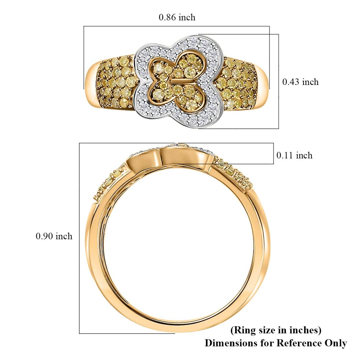 Natural Yellow Diamond I3 and Diamond Butterfly Ring in 18K Vermeil Yellow Gold Over Sterling Silver 0.50 ctw (Del. in 8-10 Days) image number 5