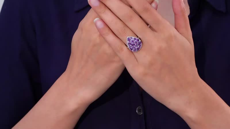 Premium Uruguayan Amethyst, White Zircon Cluster Ring in Platinum Over Sterling Silver (Size 10.0)