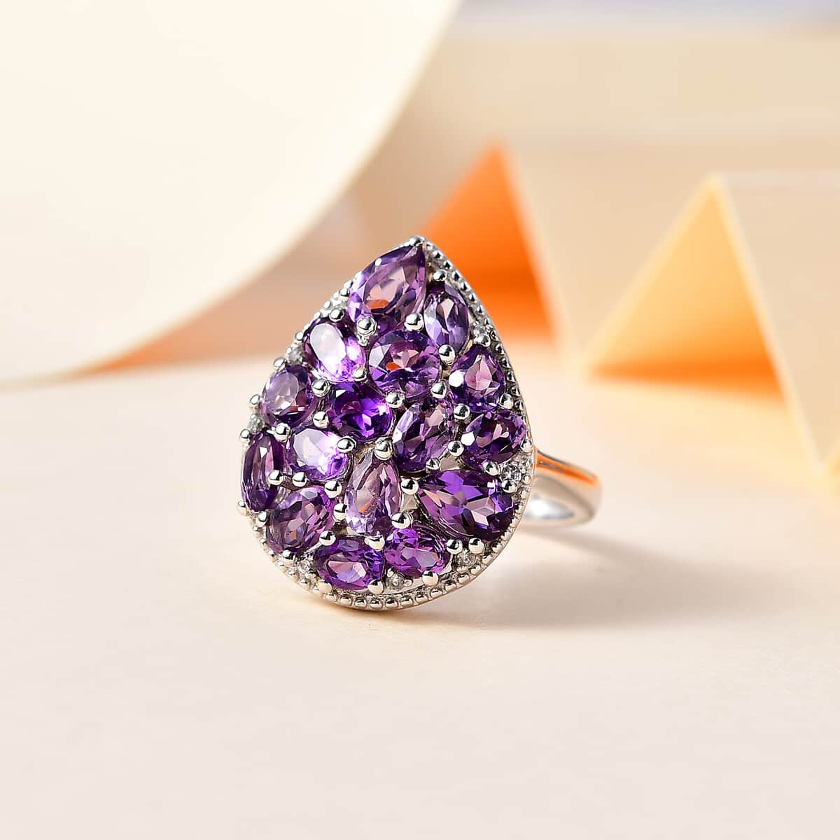Uruguayan Amethyst and White Zircon Ring in Platinum Over Sterling Silver (Size 10.0) 3.60 ctw image number 1