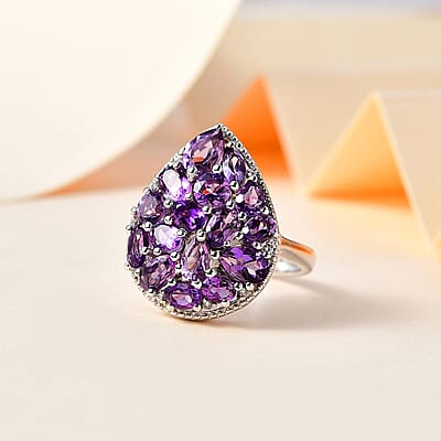 Uruguayan Amethyst and White Zircon Ring in Platinum Over Sterling Silver (Size 10.0) 3.60 ctw
