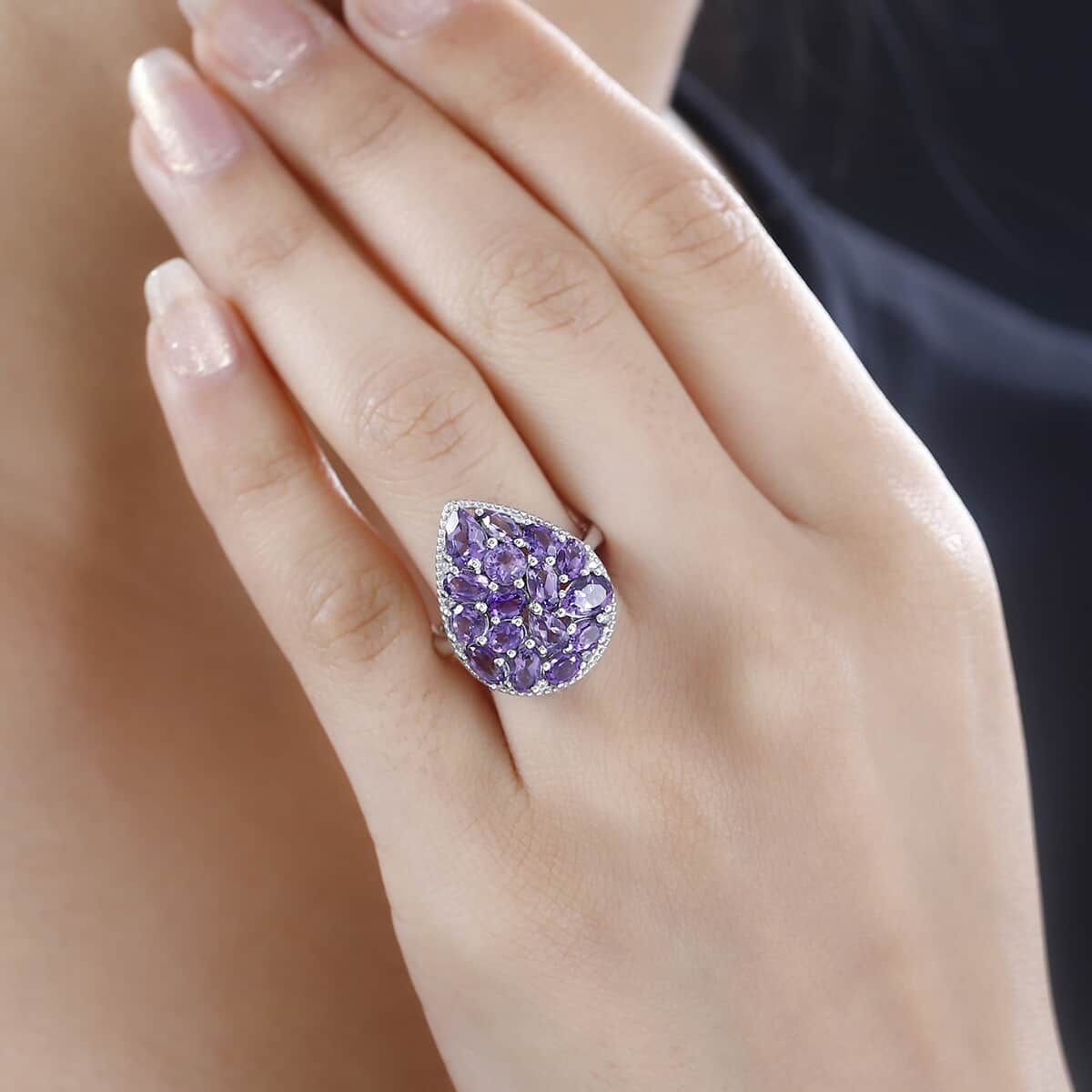 Uruguayan Amethyst and White Zircon Ring in Platinum Over Sterling Silver (Size 10.0) 3.60 ctw image number 2