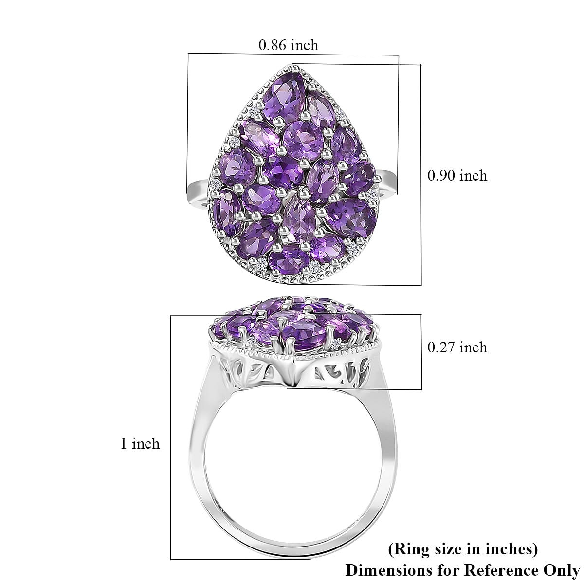 Uruguayan Amethyst and White Zircon Ring in Platinum Over Sterling Silver (Size 10.0) 3.60 ctw