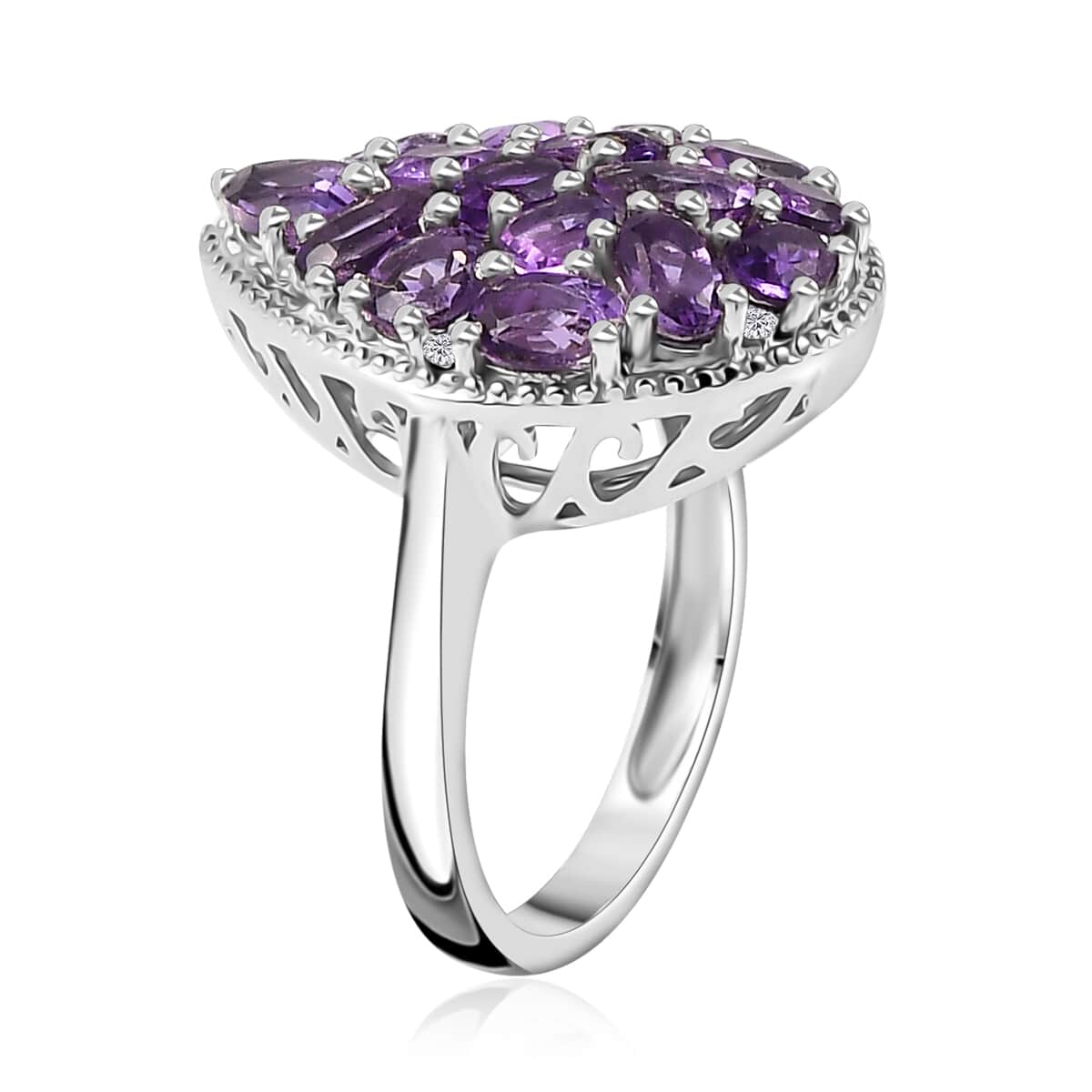 Uruguayan Amethyst and White Zircon Ring in Platinum Over Sterling Silver (Size 5.0) 3.60 ctw image number 3