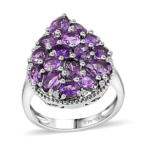 D'Joy Uruguayan Amethyst and White Zircon Ring in Platinum Over Sterling Silver (Size 7.0) 3.60 ctw