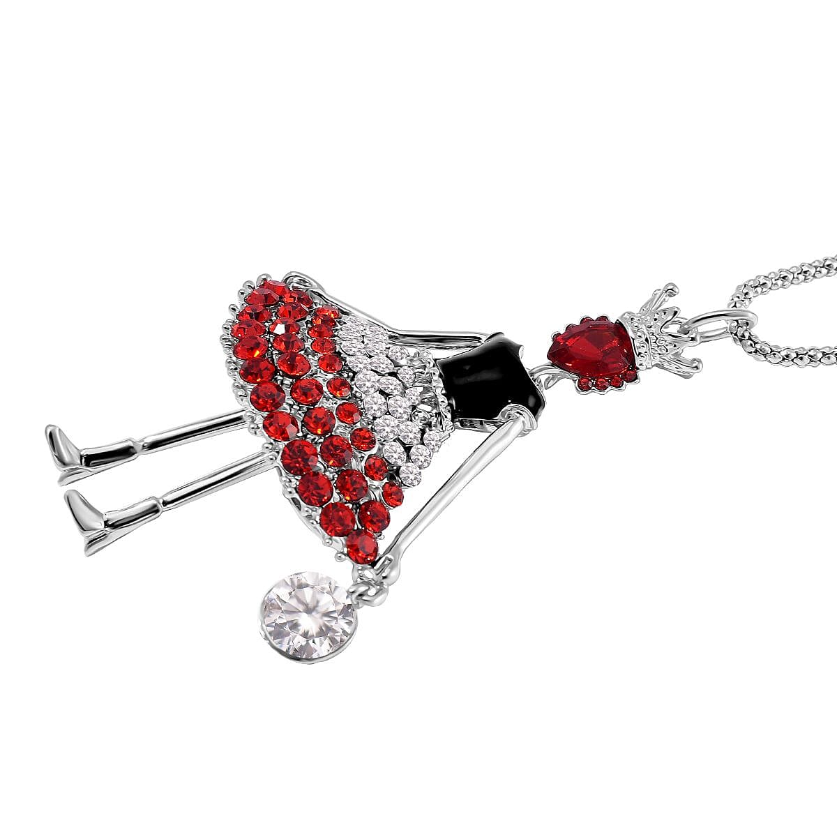 White and Red Austrian Crystal Necklace in Silvertone 28 Inches 