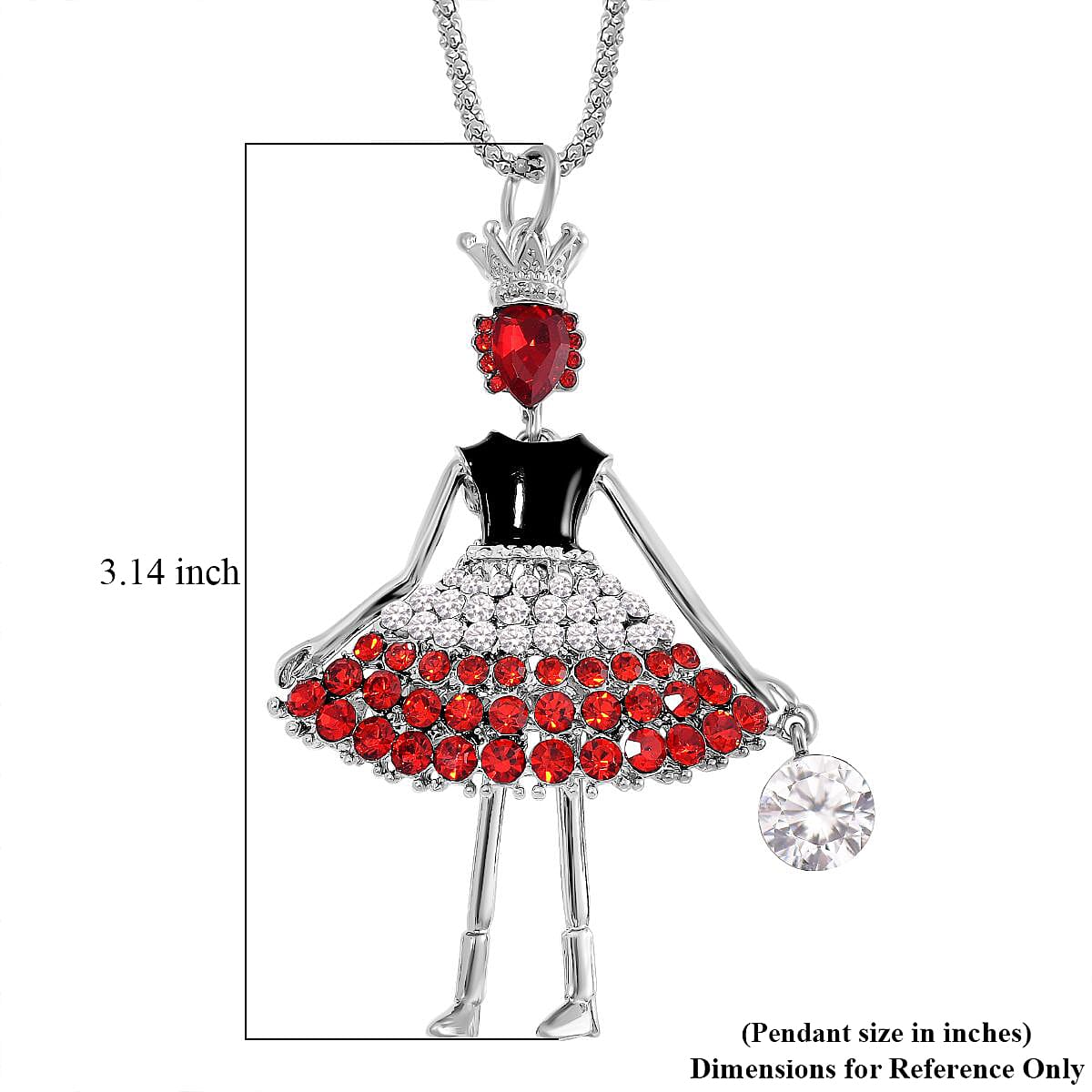 White and Red Austrian Crystal Necklace in Silvertone 28 Inches 