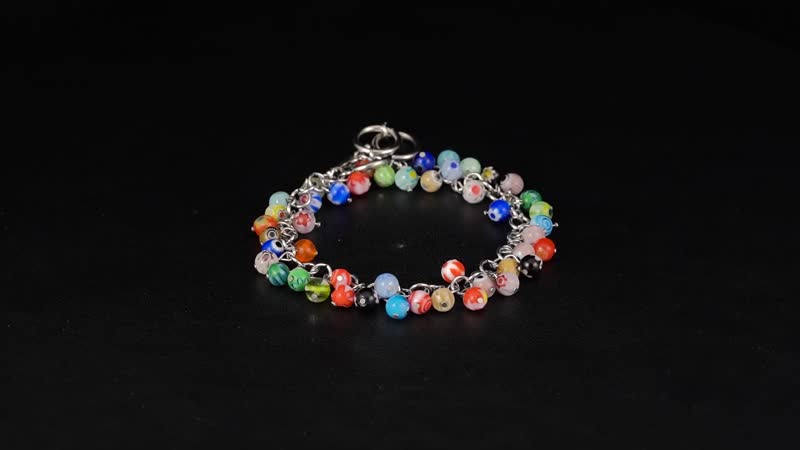 Multi Color Murano Style Bracelet in Stainless Steel (9.00 In)