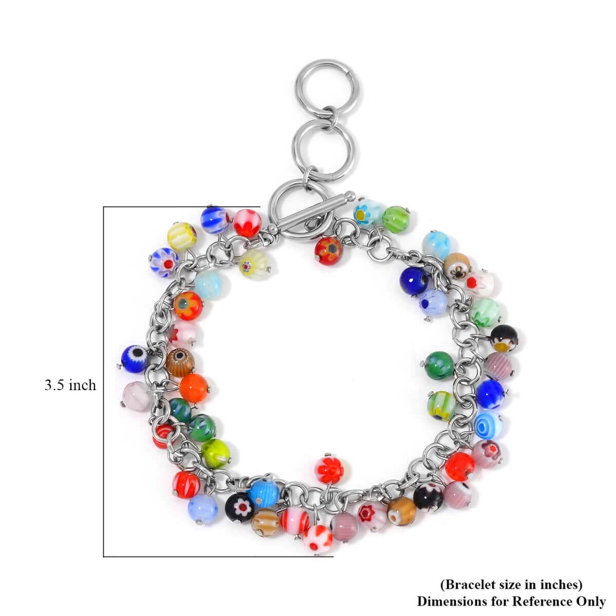 Multi Color Murano Style Bracelet in Stainless Steel (9.00 In) image number 4